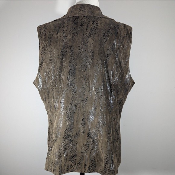 Erin London Vest Brown Faux Snake Print Moto Style Women Size L - Picture 3 of 7